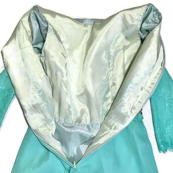 Vtg 60s 70s Holiday Formal Hostess Maxi Dress Gown Lace Rhinestone Chiffon M - Picture 6 of 6